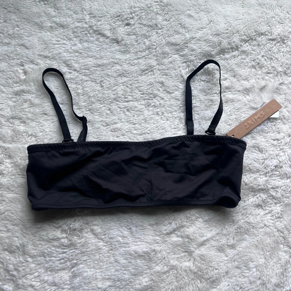 SKIMS Signature Swim Micro Bandeau Bikini Top Onyx Black Size XS BT-BAN-10067W
